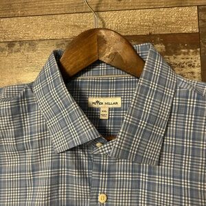 Peter Millar Light Blue and White Plaid Dress Shirt